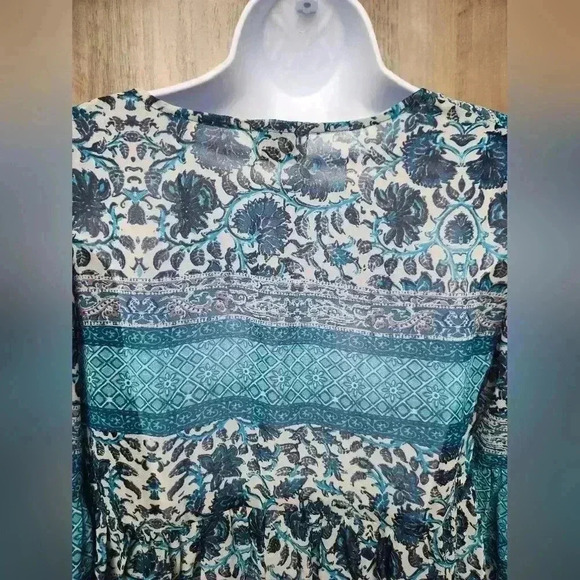 Show Me Your MuMu Poet Tie Tassel Floral Boho Blue Blouse Size Medium - Picture 13 of 13